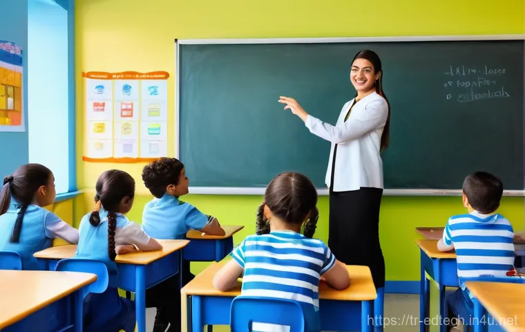 교육공학과 에듀테크 - **Prompt:** A vibrant and inclusive modern classroom in a Turkish school, where a diverse group of p...