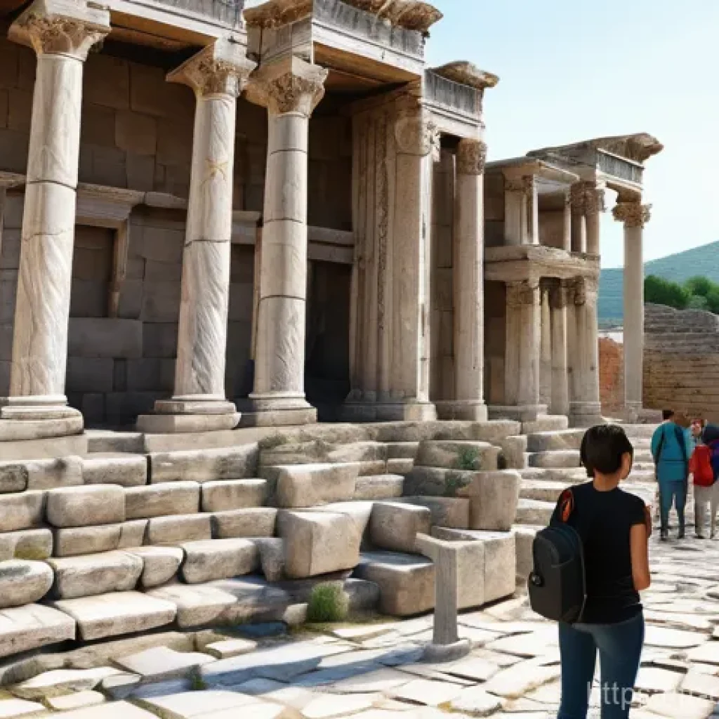 교육공학과 증강현실 AR - **Augmented Reality History Tour in Ephesus**
A group of diverse teenagers, all modestly dressed...