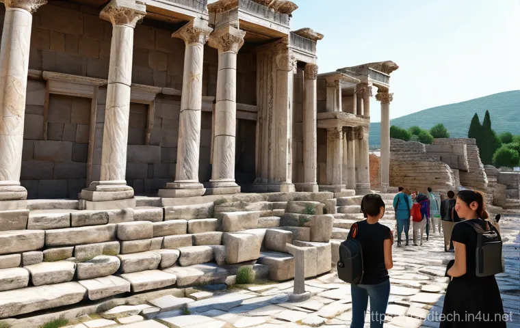 교육공학과 증강현실 AR - **Augmented Reality History Tour in Ephesus**
A group of diverse teenagers, all modestly dressed...