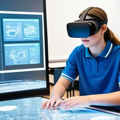 Home 22 교육공학과 교육 컨설팅 - **A Futuristic Classroom of Immersive Learning**:
A vibrant, modern classroom bathed in soft, na...